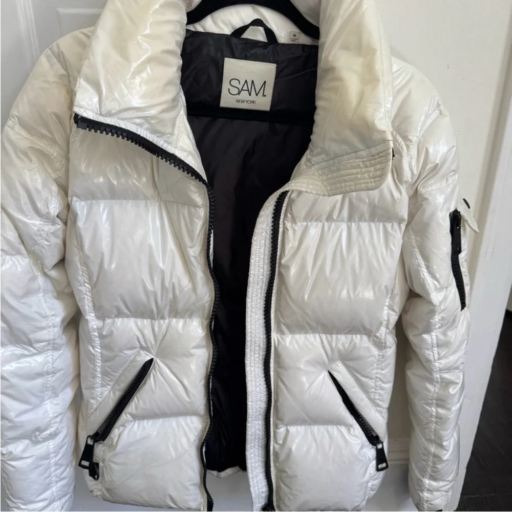 SAM. Women's White Puffer Jacket with Black Accents - Picture 2 of 4